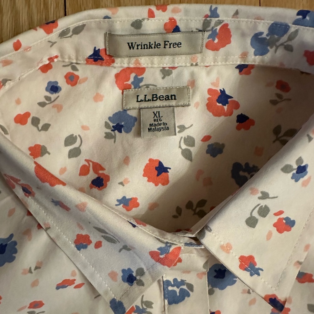 LL Bean Women’s Button Up White Floral Wrinkle Free Long Sleeved Blouse, Size XL - Picture 2 of 7
